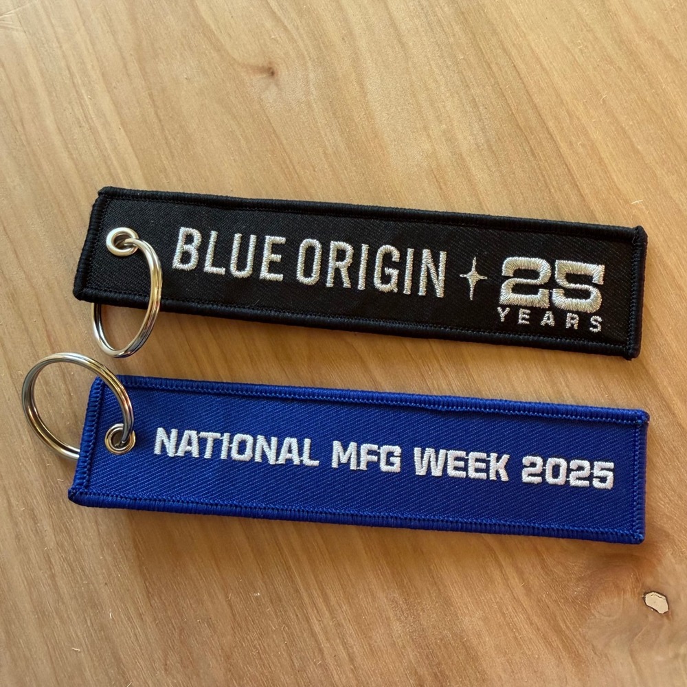 BLUE ORIGIN Keychain Set Blue Black 25 Years National Mfg Week Embroidered